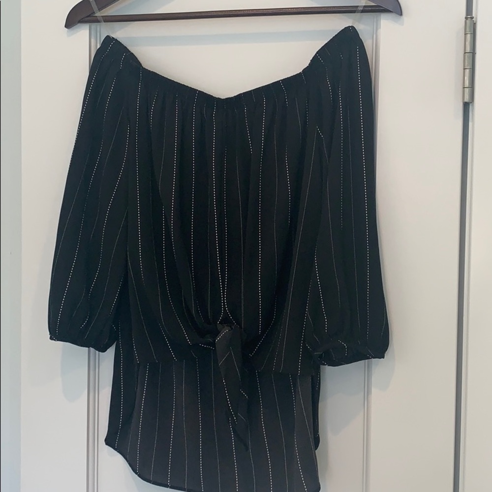 Aqua off the shoulder tie front top